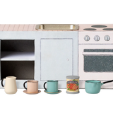 Miniature kitchen set with stove, sink, and various kitchen items on a white background | Maileg UK