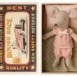 Stuffed mouse toy in a matchbox with a vintage-style matchbox design. | Maileg UK