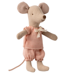 Stuffed mouse toy wearing a pink checkered outfit on a white background | Maileg UK