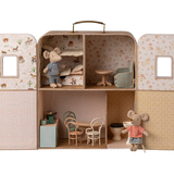 Toy suitcase with interior compartments and small furniture pieces, including teddy bears. | Maileg UK