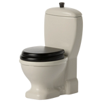 Mouse size white toilet with black lid and pull flush | Maileg UK