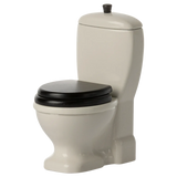 Mouse size white toilet with black lid and pull flush | Maileg UK