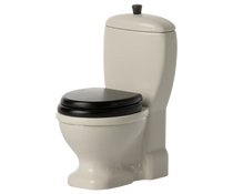 Mouse size white toilet with black lid and pull flush | Maileg UK