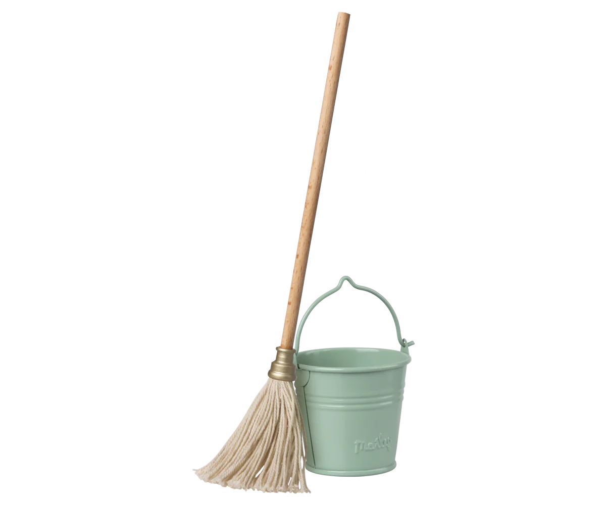 Miniature Bucket and Mop | Dollhouse Miniatures