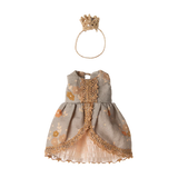 Miniature mouse dress with gold accents and a matching crown on a white background | Maileg UK