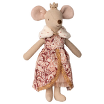 Stuffed mouse toy with a patterned dress and crown on a white background | Maileg UK