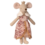 Stuffed mouse toy with a patterned dress and crown on a white background | Maileg UK