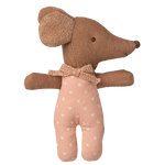 Stuffed toy mouse with a bow tie on a white background