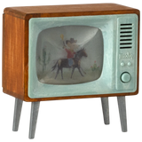 Vintage-style television with a cowboy on horseback on the screen | Maileg UK