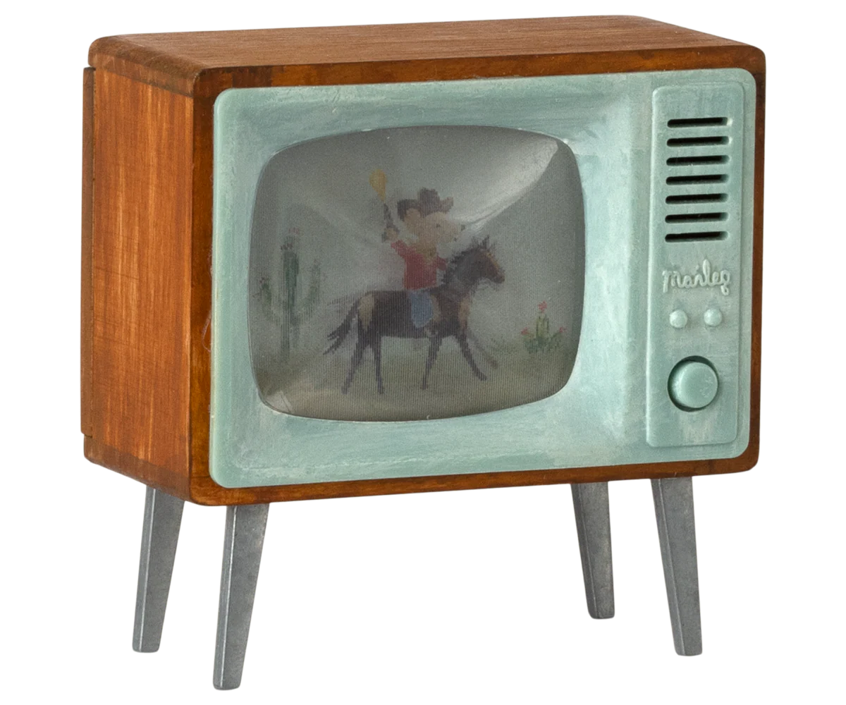 Vintage-style television with a cowboy on horseback on the screen | Maileg UK