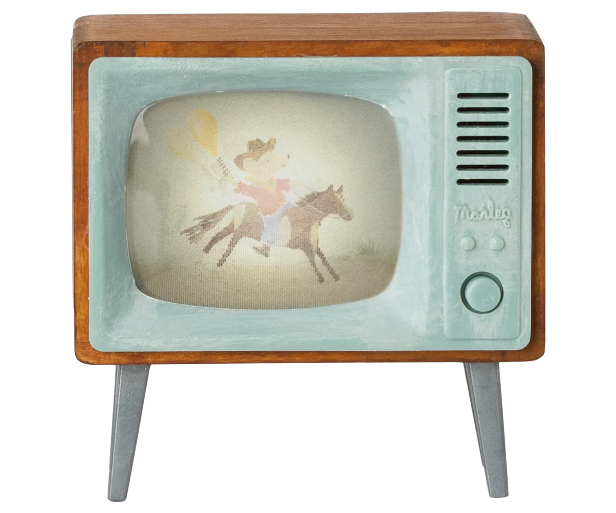 Vintage-style television with a horse and rider on the screen | Maileg UK