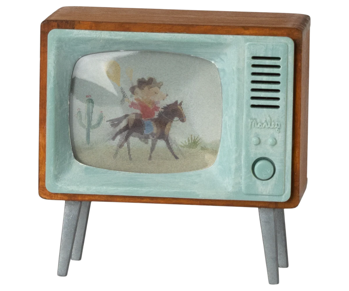 Vintage-style toy television with a cowboy on a horse screen | Maileg UK