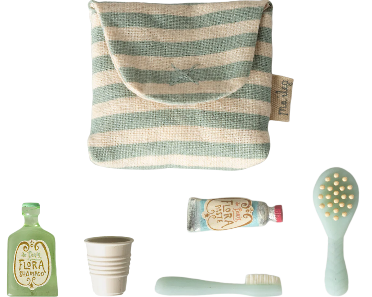 Toothbrush set in bag, Mouse - Blue stripe