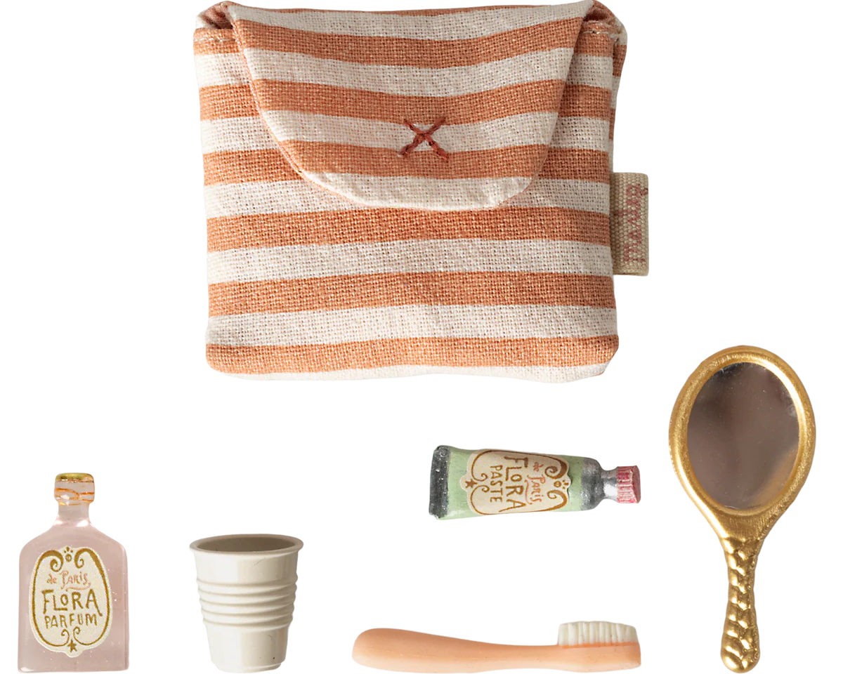 Toothbrush set in bag, Mouse - Coral stripe