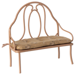 Decorative metal bench with a cushion on a white background | Maileg UK