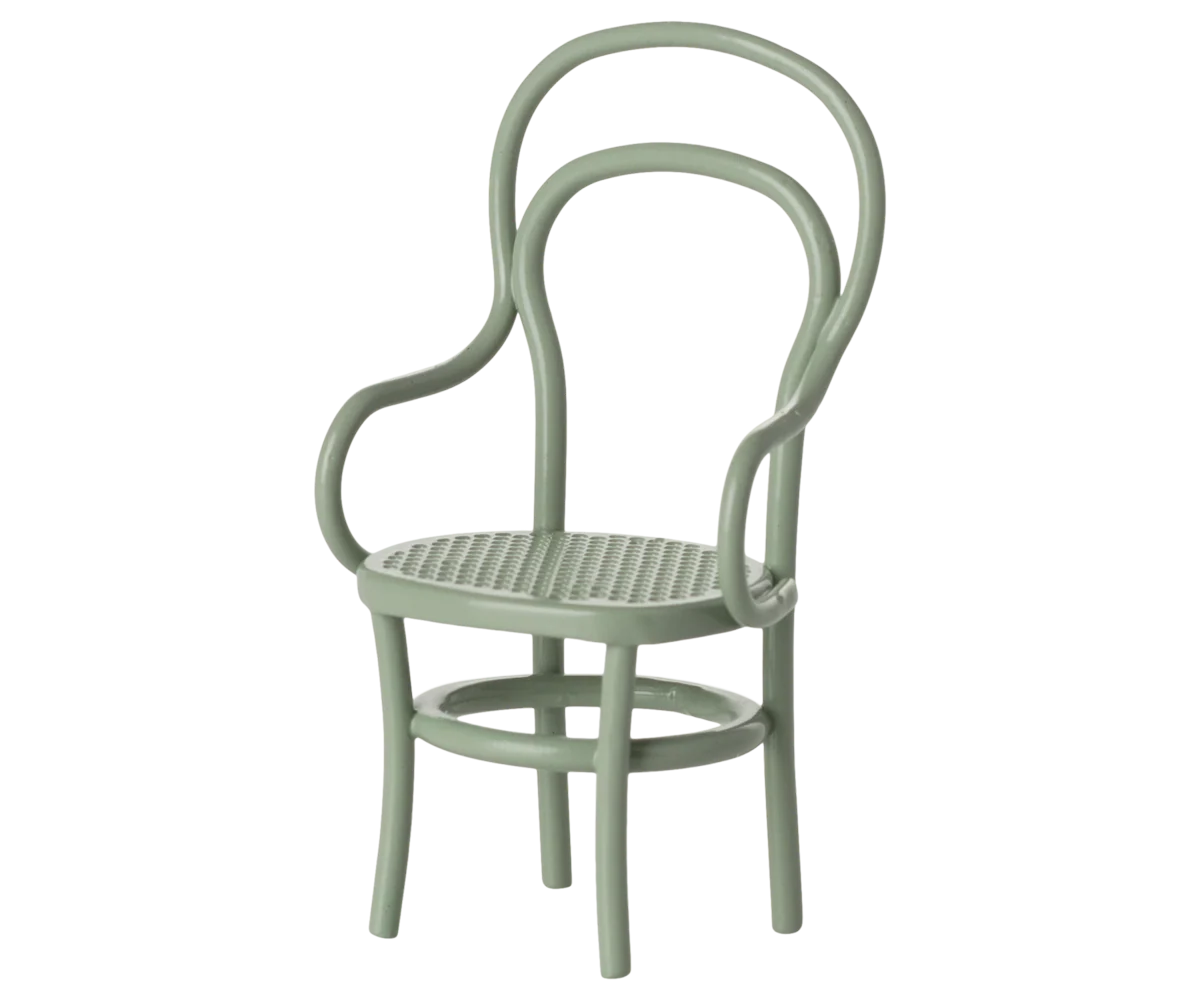 Light green chair with a woven seat on a white background | Maileg UK