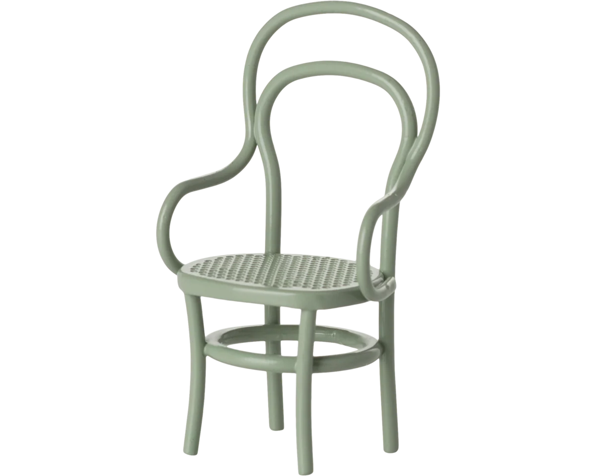Light green chair with a woven seat on a white background | Maileg UK