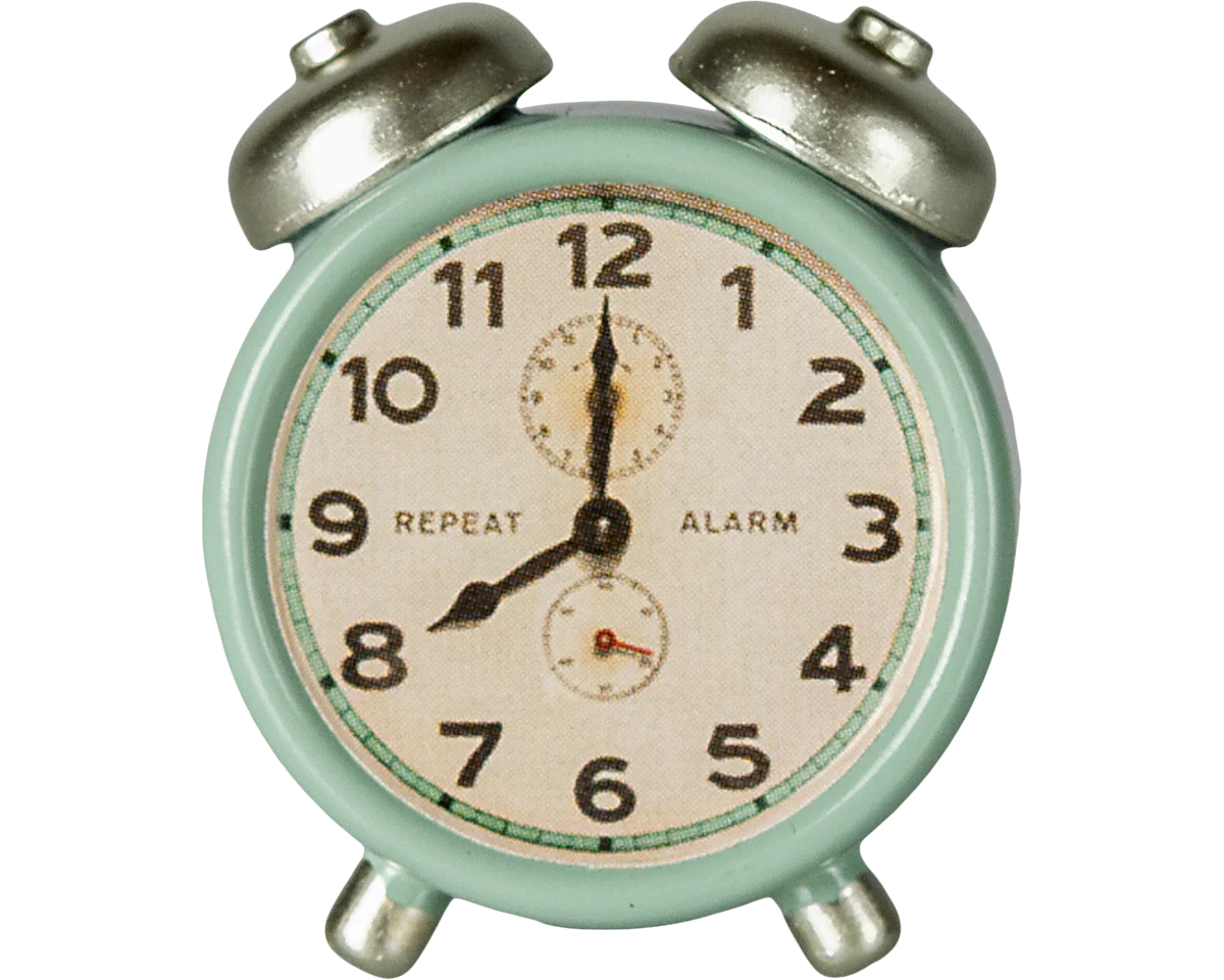 Maileg Alarm Clock, Mouse - Mint | Dollhouse Miniatures