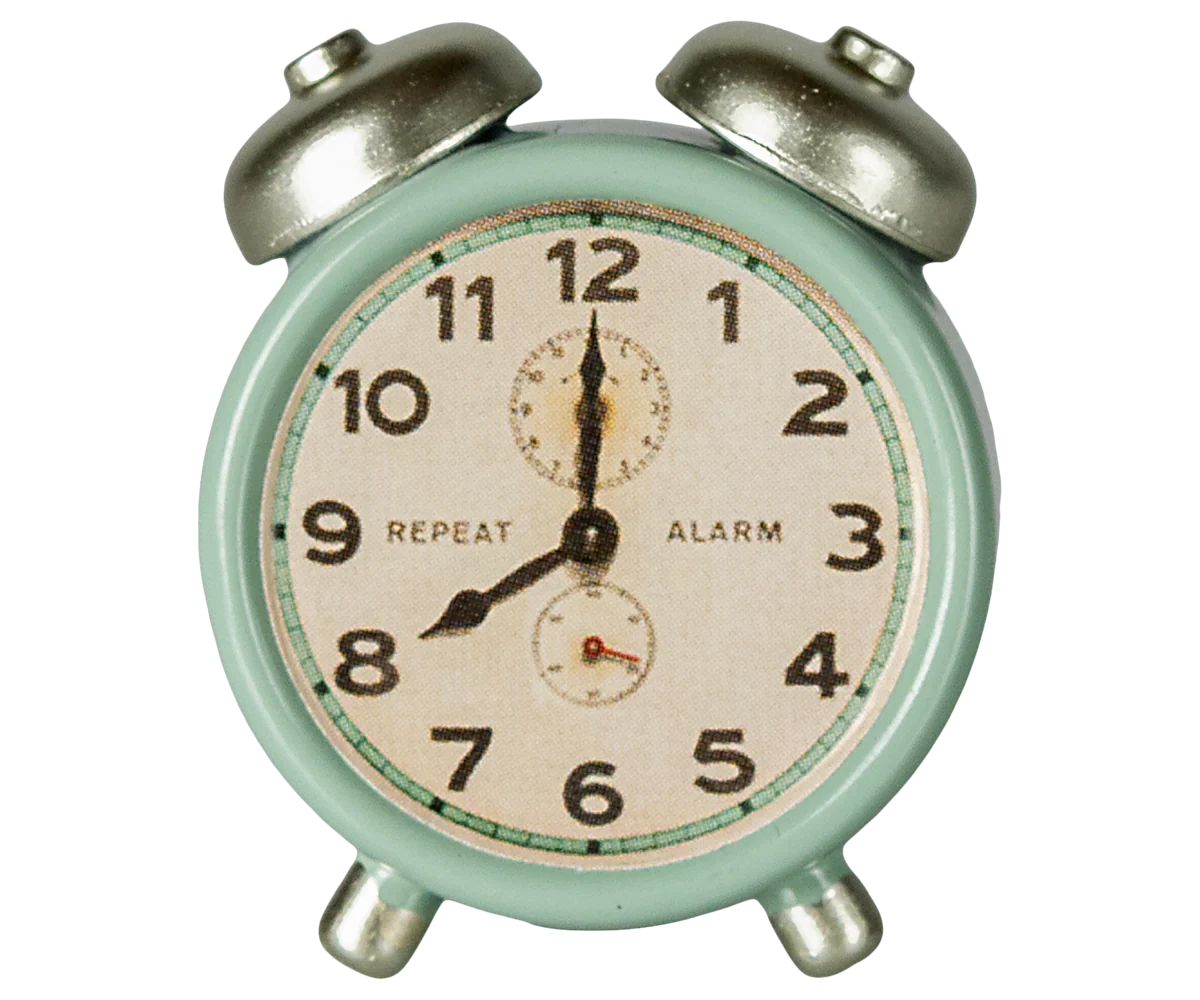 Maileg Alarm Clock, Mouse - Mint | Dollhouse Miniatures