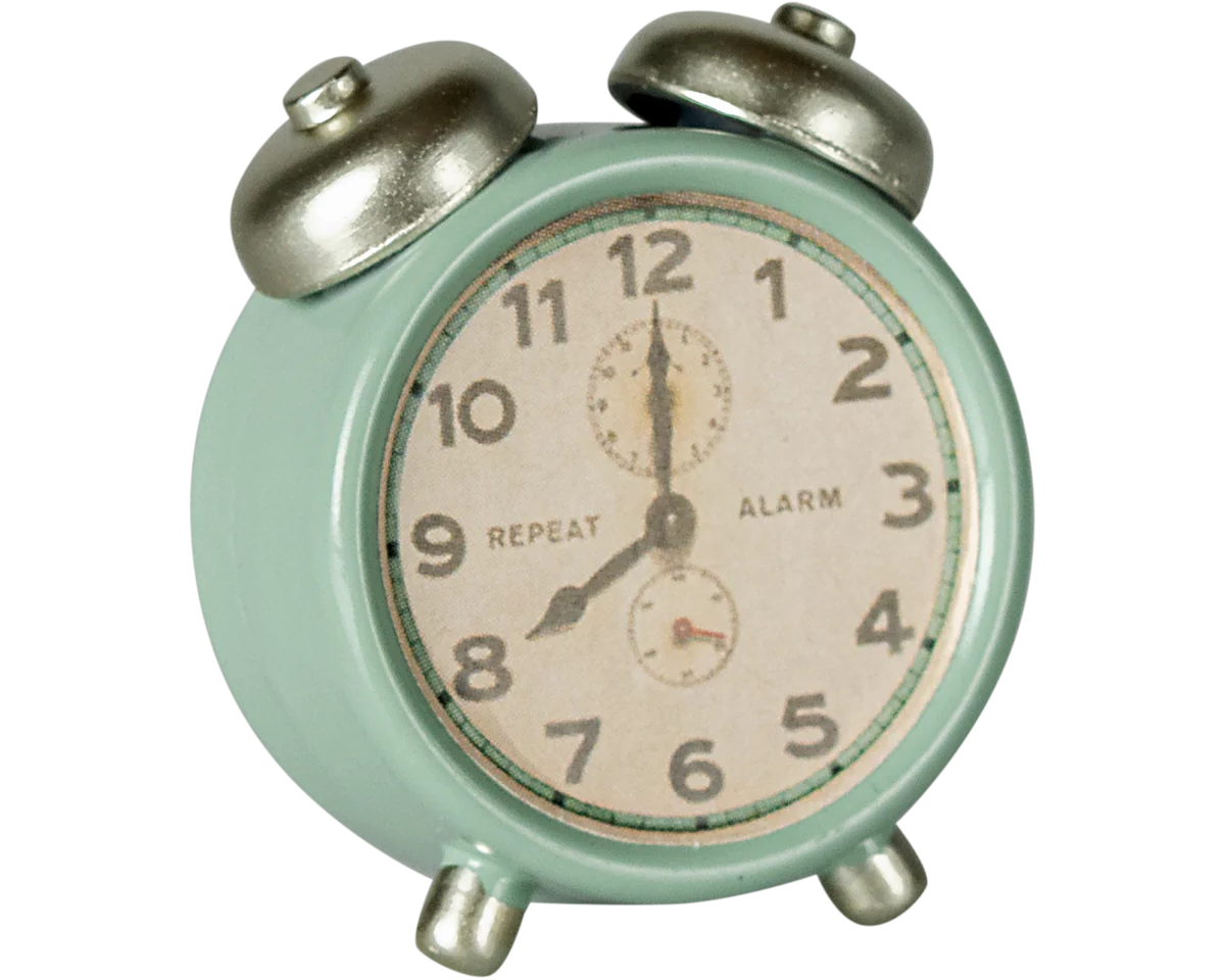Maileg Alarm Clock, Mouse - Mint | Dollhouse Miniatures