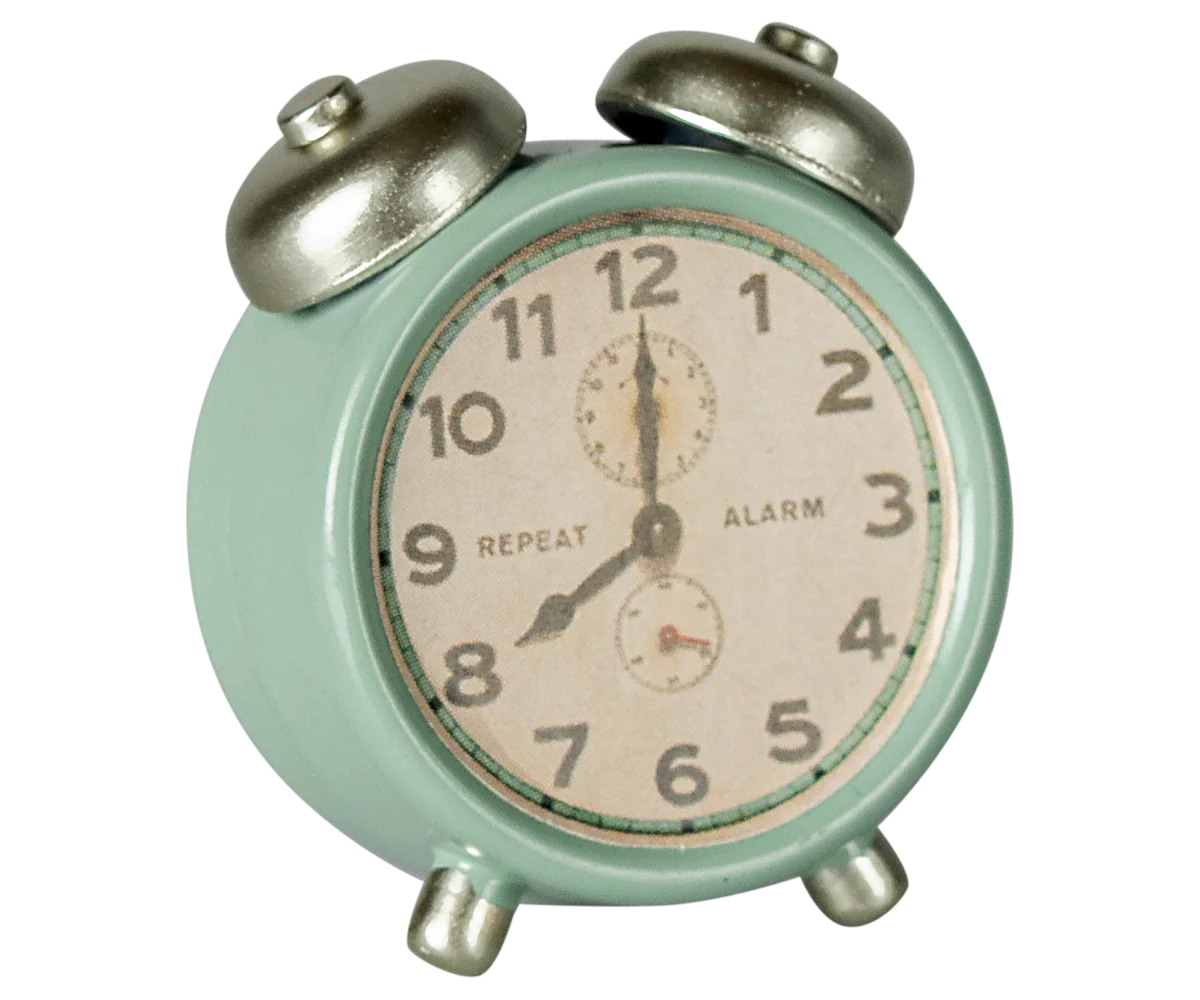 Maileg Alarm Clock, Mouse - Mint | Dollhouse Miniatures