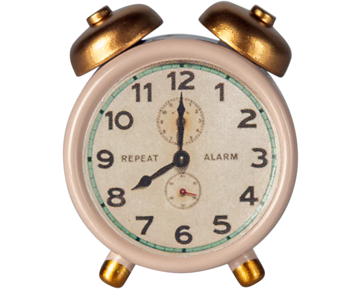 Maileg Alarm Clock, Mouse - Powder | Dollhouse Miniatures