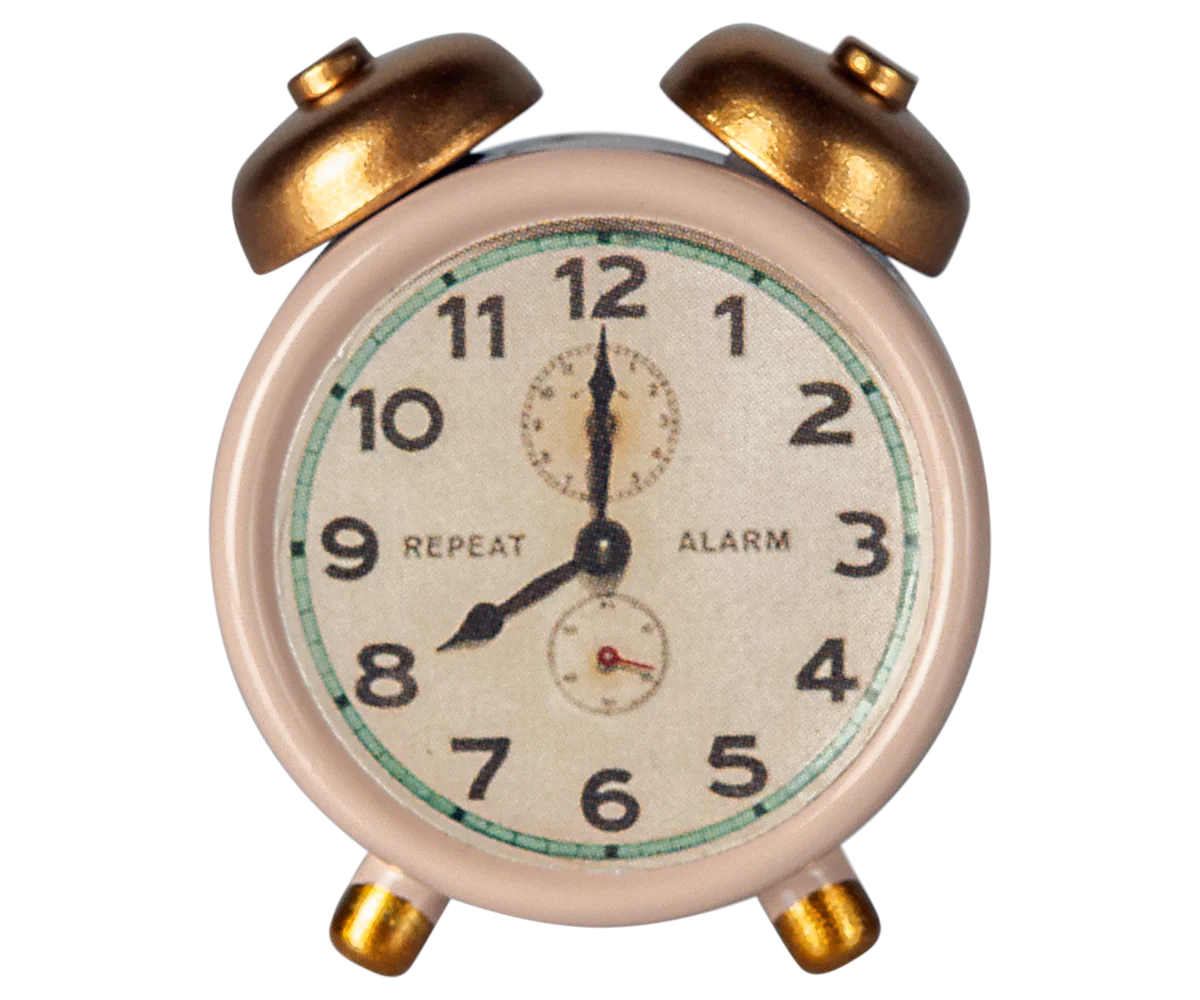 Maileg Alarm Clock, Mouse - Powder | Dollhouse Miniatures