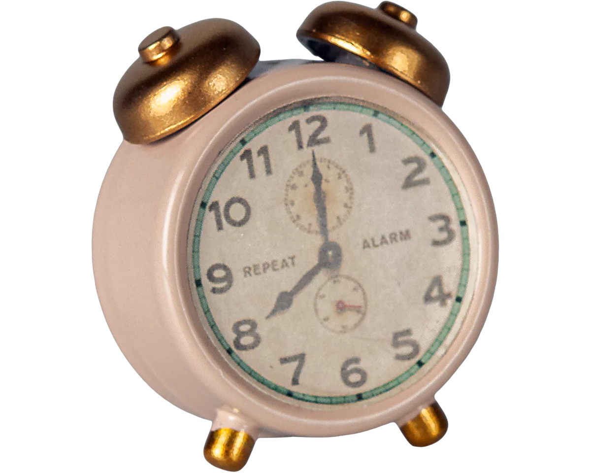 Maileg Alarm Clock, Mouse - Powder | Dollhouse Miniatures