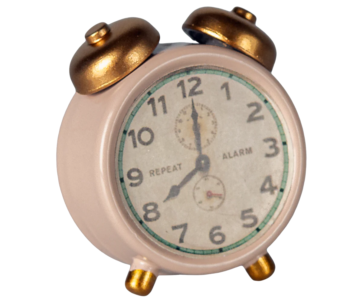 Maileg Alarm Clock, Mouse - Powder | Dollhouse Miniatures