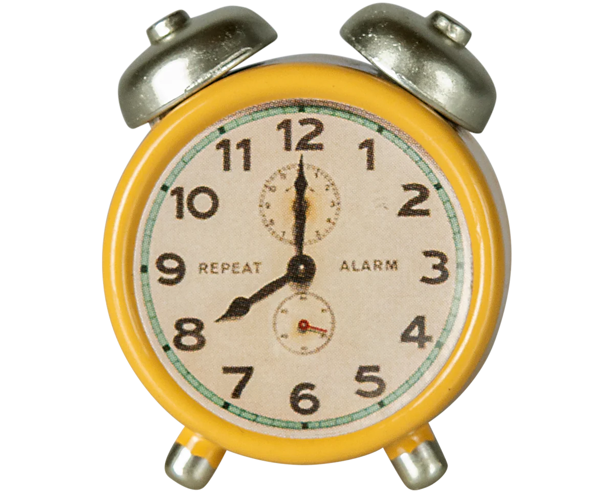 Maileg Alarm Clock, Mouse - Yellow | Dollhouse Miniatures