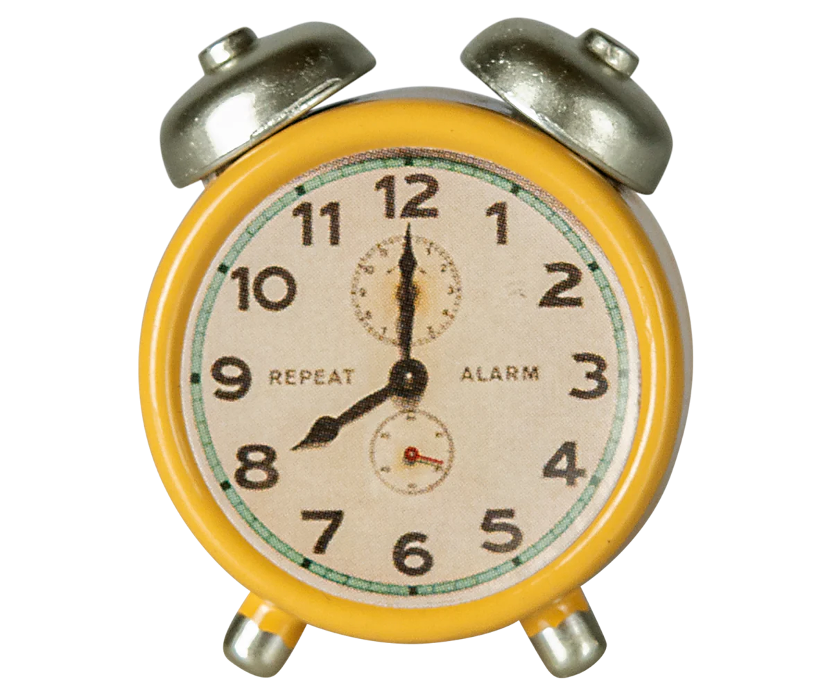 Maileg Alarm Clock, Mouse - Yellow | Dollhouse Miniatures