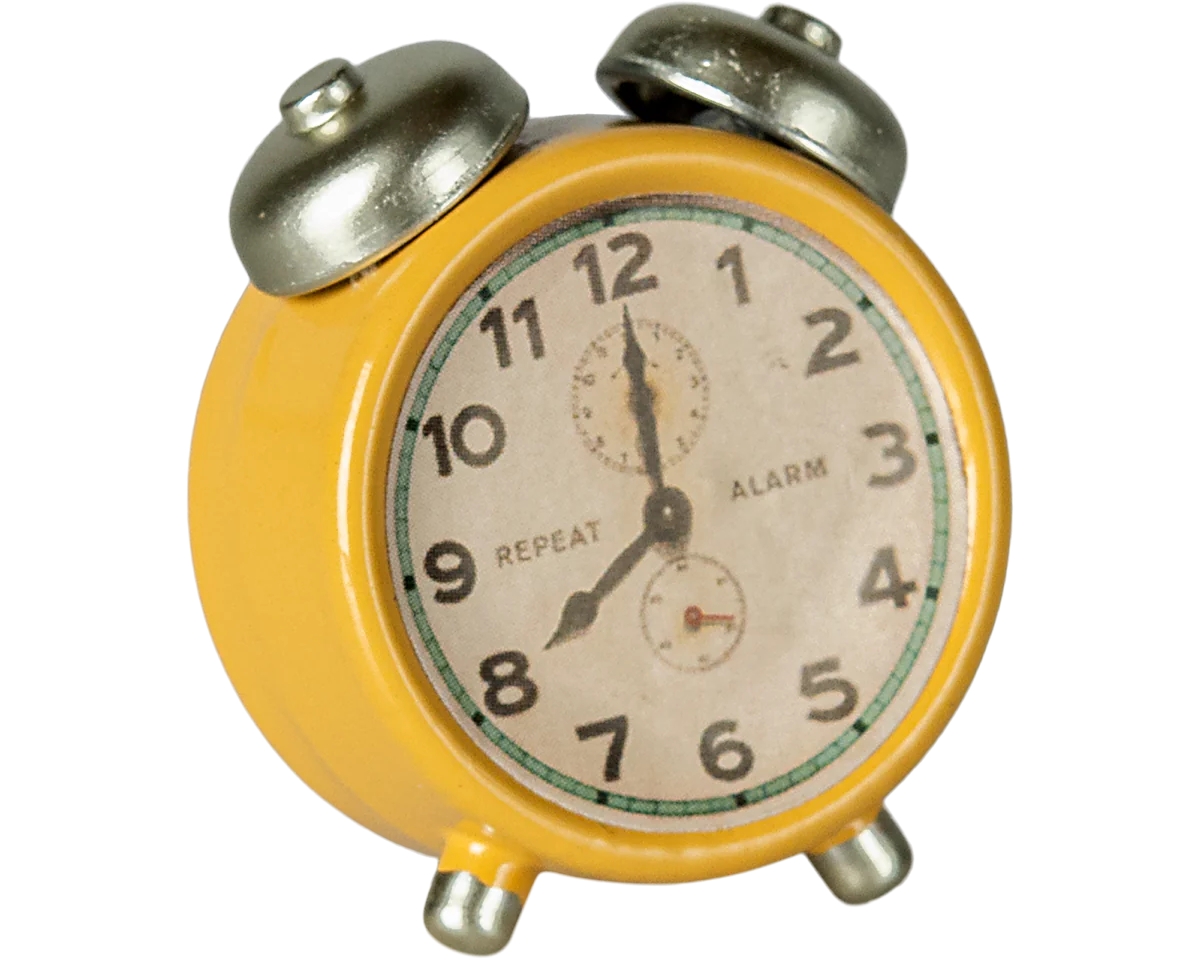 Maileg Alarm Clock, Mouse - Yellow | Dollhouse Miniatures