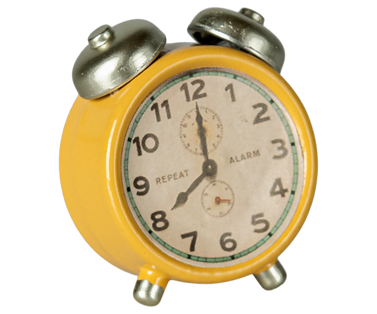 Maileg Alarm Clock, Mouse - Yellow | Dollhouse Miniatures