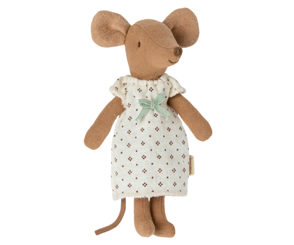 Maileg Big Sister Mouse in her nightgown with blue bow on the front | Collectable Heirloom Toys