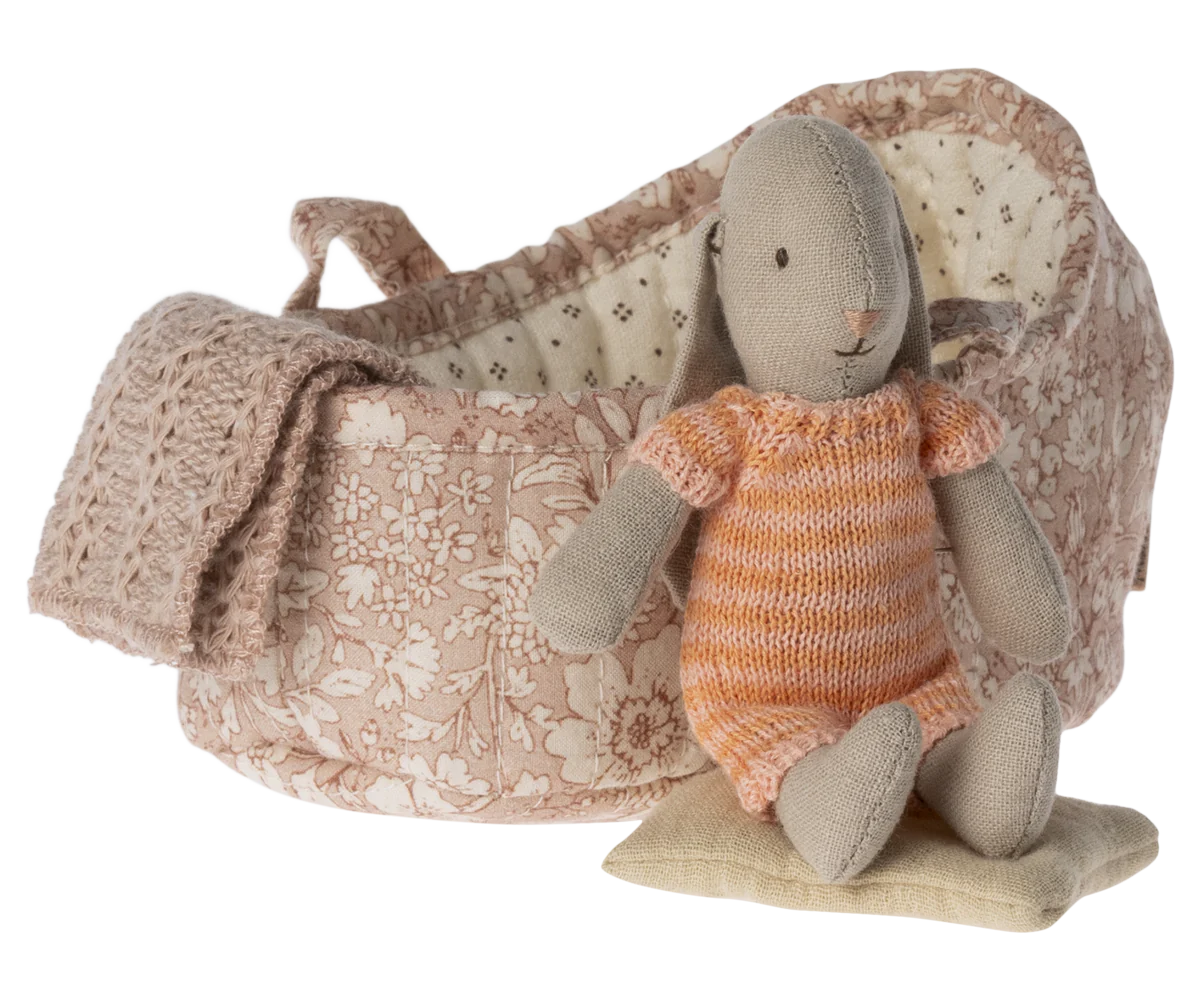 Maileg Bunny in carry cot with cushion and blanket | Collectable Toys