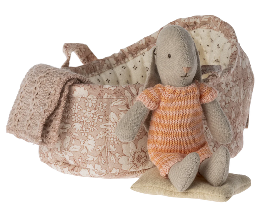 Maileg Bunny in carry cot with cushion and blanket | Collectable Toys