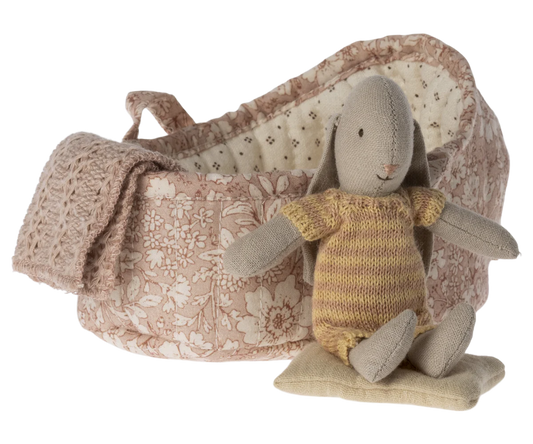 Maileg Bunny in Carry cot with blanket and cushion | Collectable Heirloom Toys