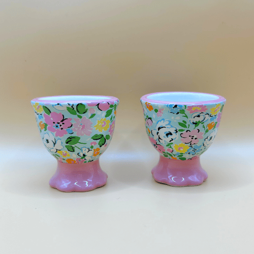 cath kidston floral egg cups with pink and teal colours. Perfect for your runny eggs and soldiers in the morning breakfast. 