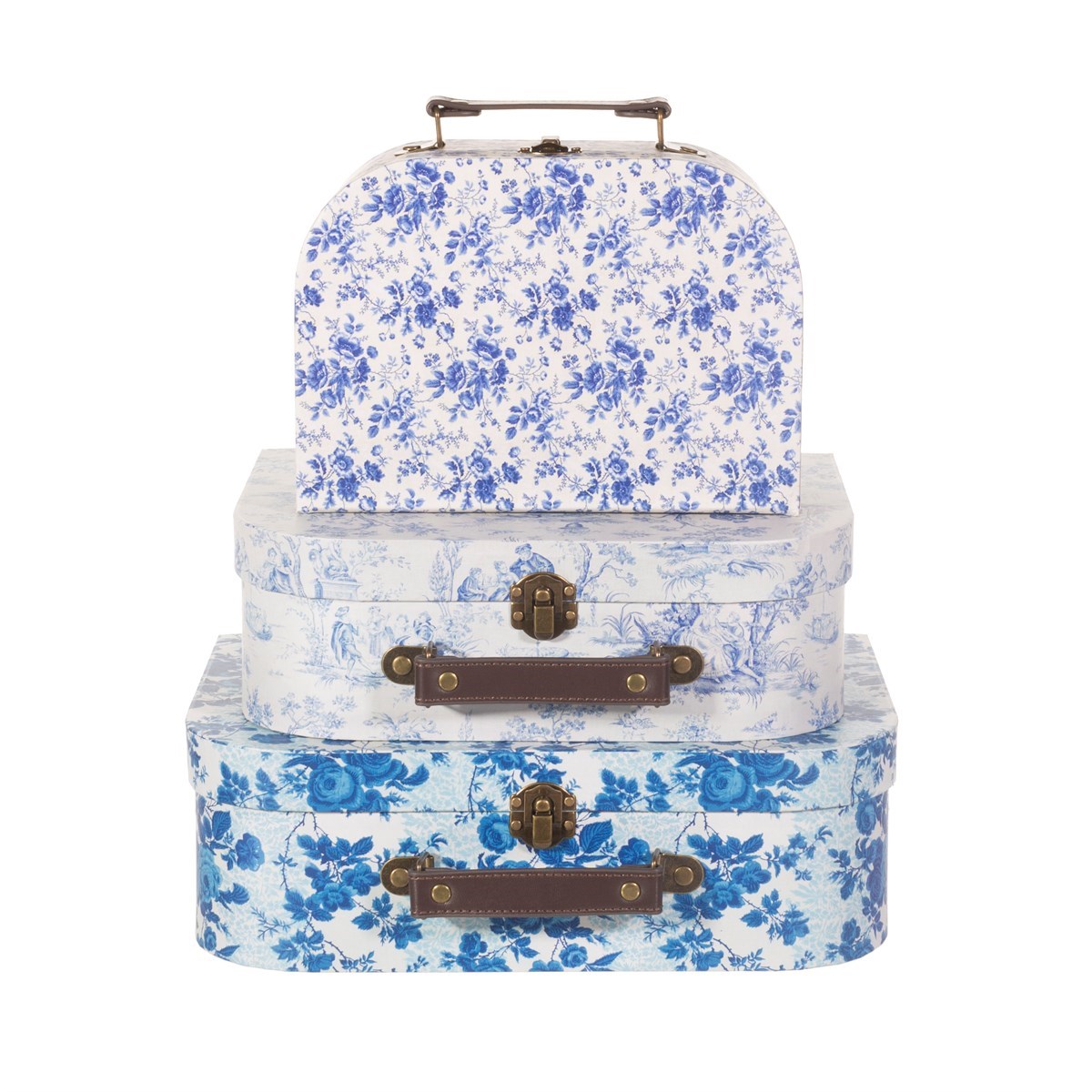 Celeste Blue and White Floral Suitcases set of 3