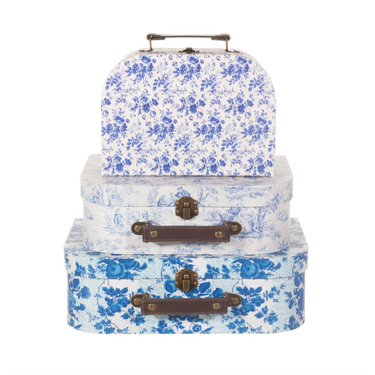 Celeste Blue and White Floral Suitcases set of 3