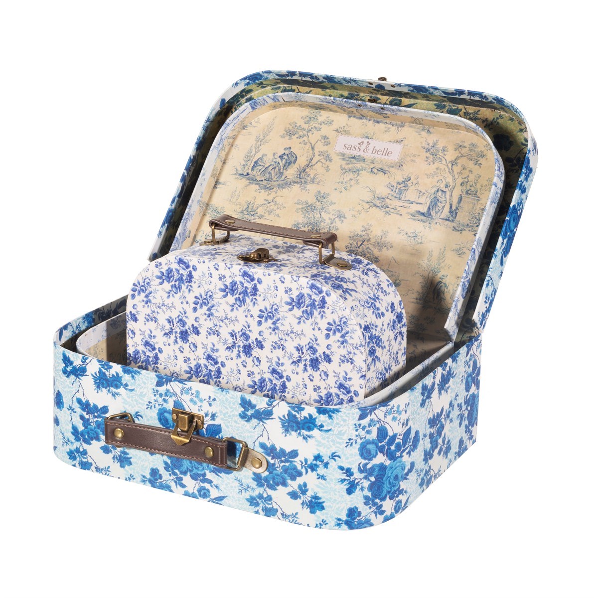 Celeste Blue and White Floral Suitcases set of 3