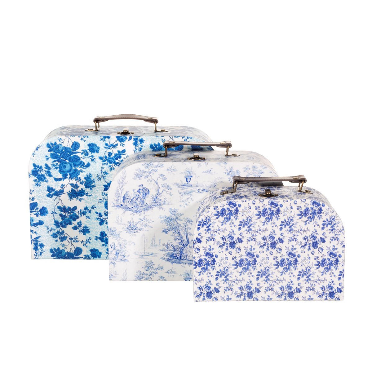 Celeste Blue and White Floral Suitcases set of 3