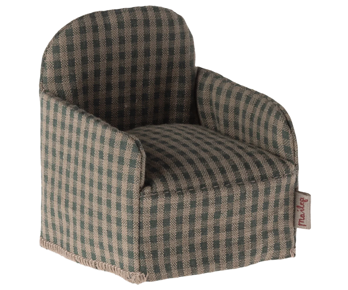 Maileg Chair Mouse - Green Checker | Dollhouse Furniture