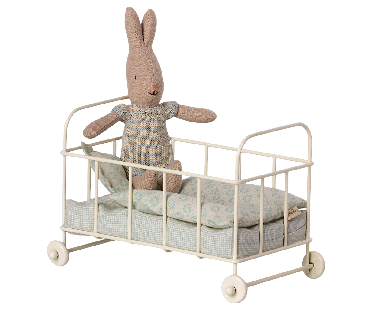 Maileg My Rabbit in Micro Cot Blue | Dollhouse Accessories