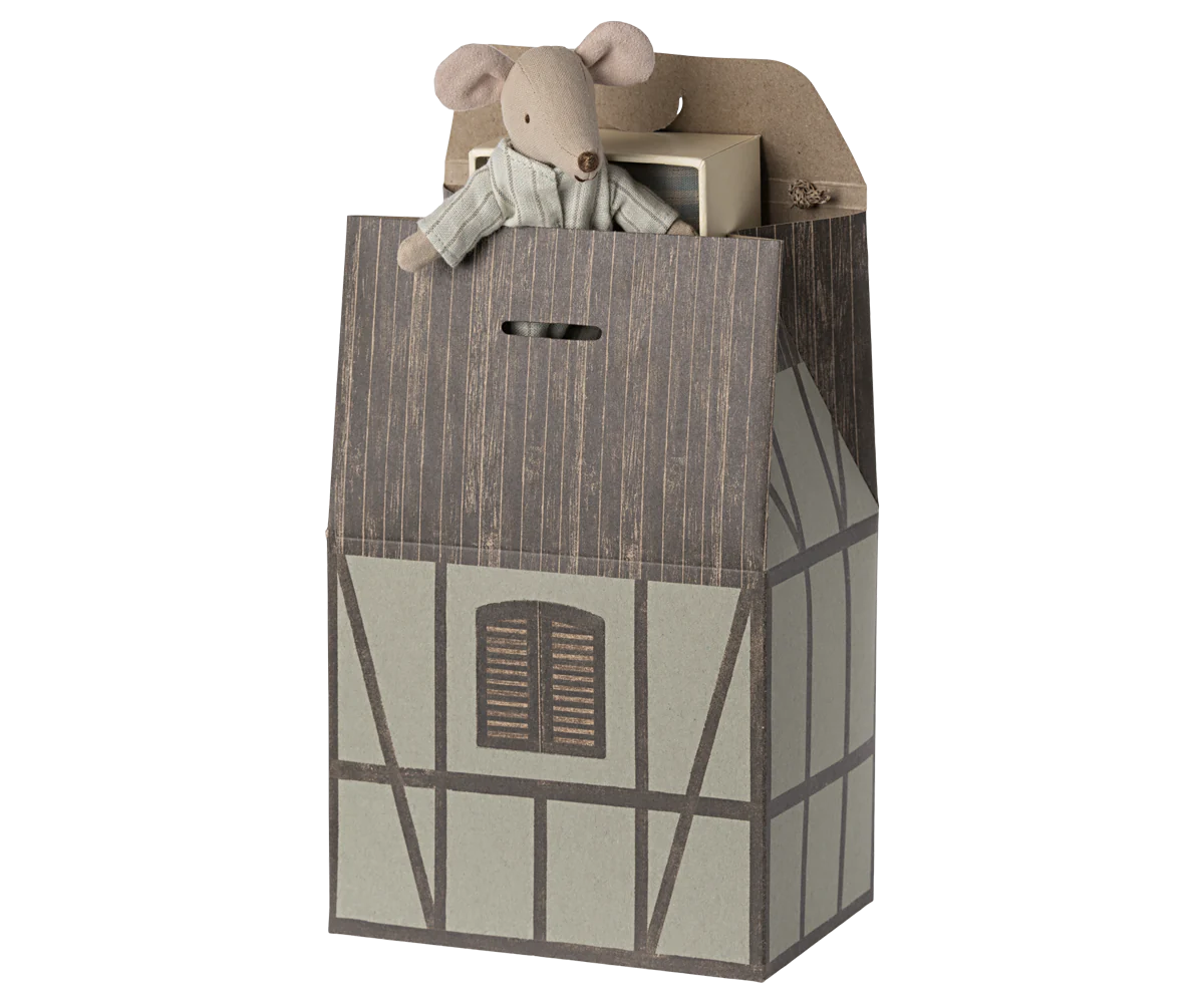 Maileg Mint House gift bag with opening window and door | collectable heirloom toys