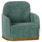 A green folding chair with a plush texture, designed for small maileg figures to sit in. | Maileg UK