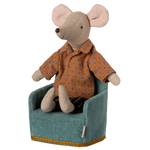 Mouse size green folding chair with dad mouse sat on it | Maileg uk