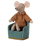 Mouse size green folding chair with dad mouse sat on it | Maileg uk