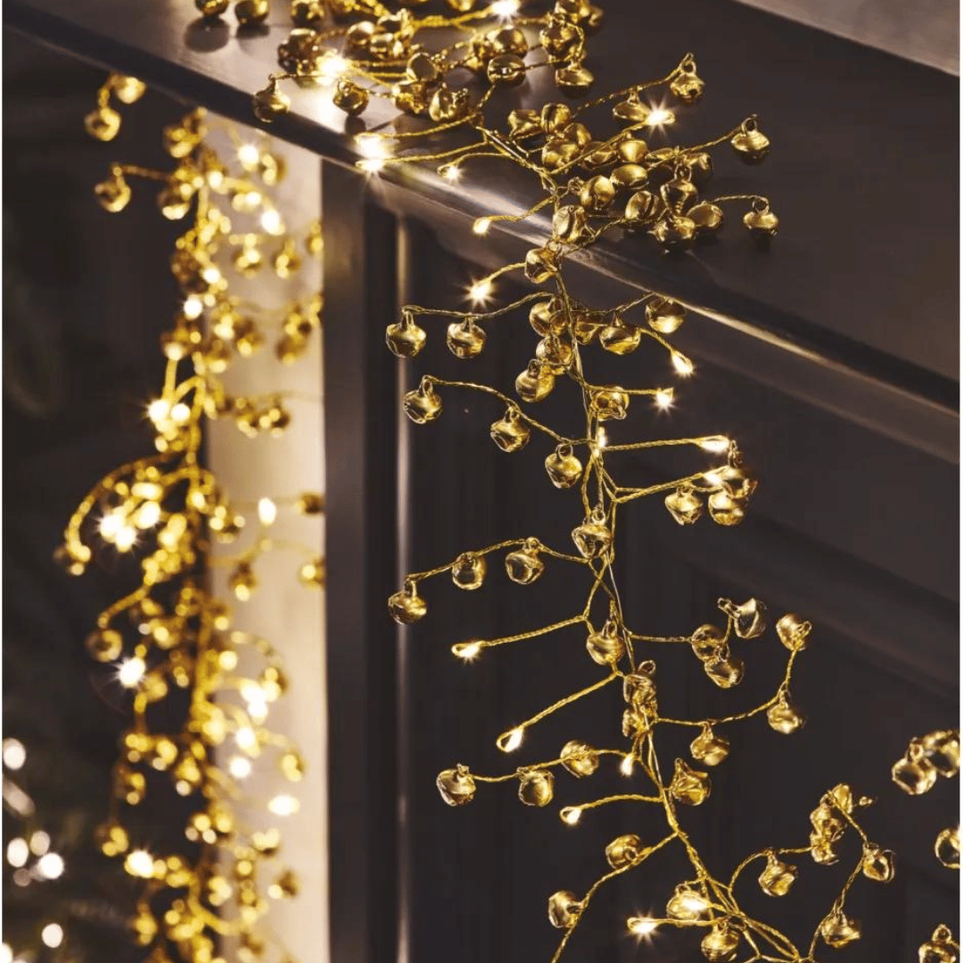 Golden bells on a beautiful string of lights | Indoor Twinkles