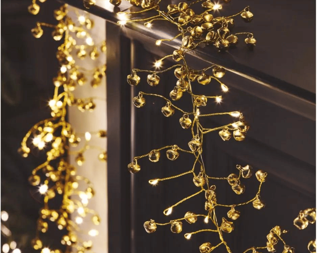 Golden bells on a beautiful string of lights | Indoor Twinkles